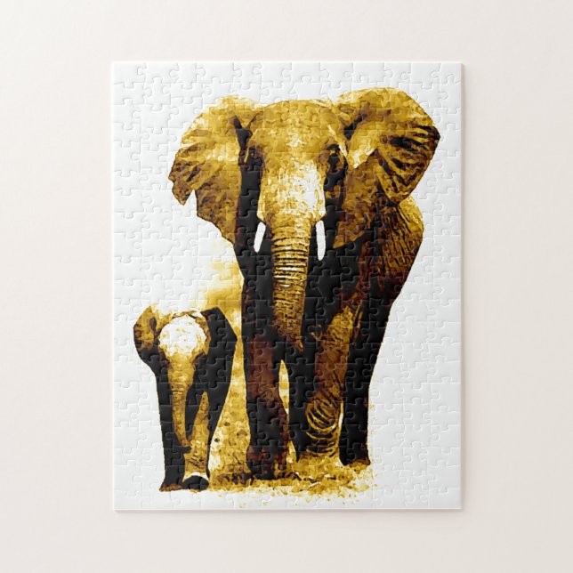 Elephant & Baby - Animals Art Jigsaw Puzzle (Vertical)