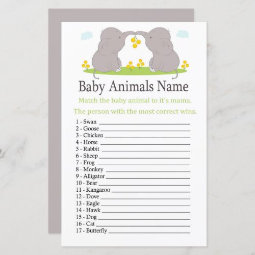Elephant Baby Animals Name Game