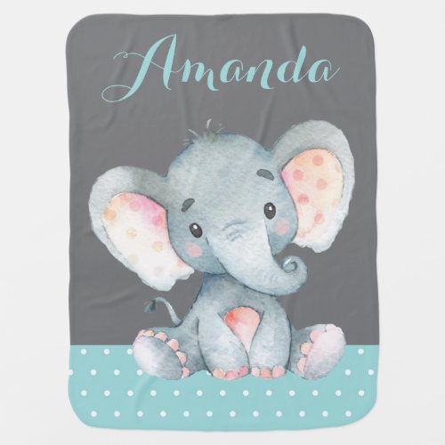 Elephant Baby Aqua and Gray Baby Blanket