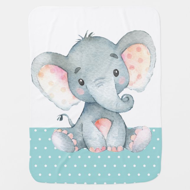 Elephant Baby Aqua Baby Blanket (Front)