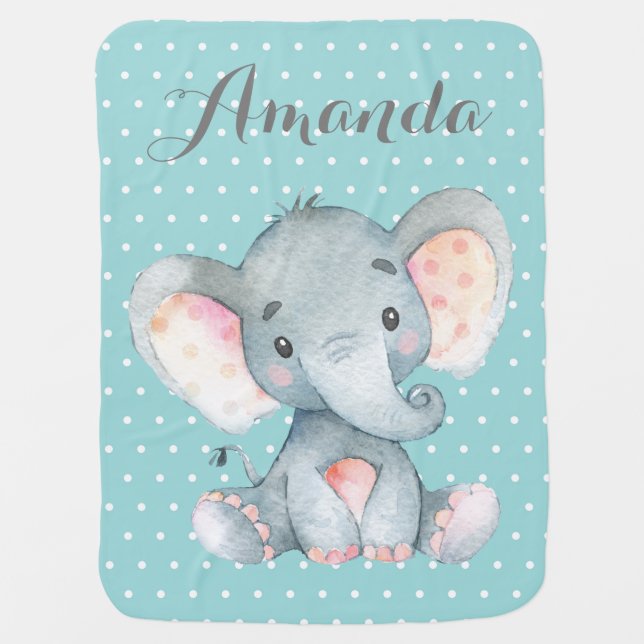 Elephant Baby Aqua Baby Blanket (Front)