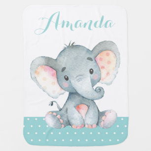 Elephant Baby Aqua Baby Blanket