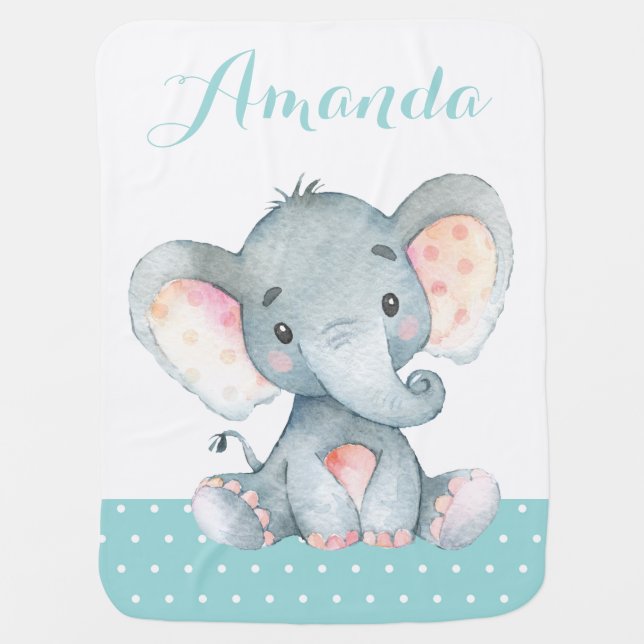 Elephant Baby Aqua Baby Blanket (Front)