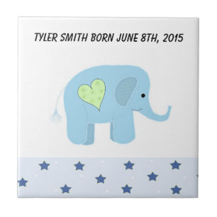 Elephant Baby Birth Date Ceramic Tile