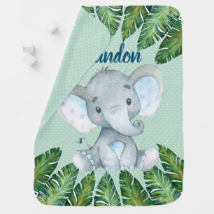 Elephant baby blanket tropical leaves polka dot