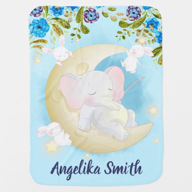 Elephant Baby Blankets Star Blue Name (Front)