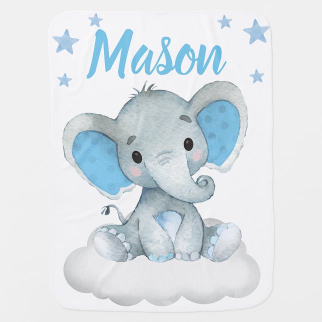 Elephant Baby Blankets Star Blue Name (Front)