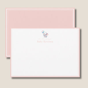 Elephant Baby Blush Pink Border Nursery New Baby  Note Card