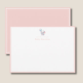 Elephant Baby Blush Pink Border Nursery New Baby Note Card