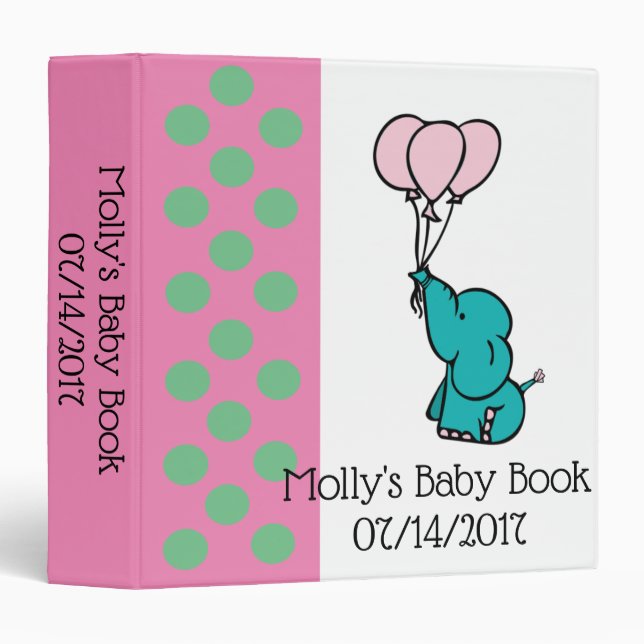 Elephant Baby Book 3 Ring Binder (Front/Spine)