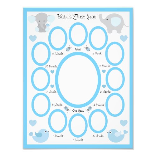 Elephant Baby Boy Birth Stats First Year Collage P Photo Print