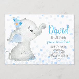 Elephant Baby Boy Blue Confetti Safari Jungle Invitation