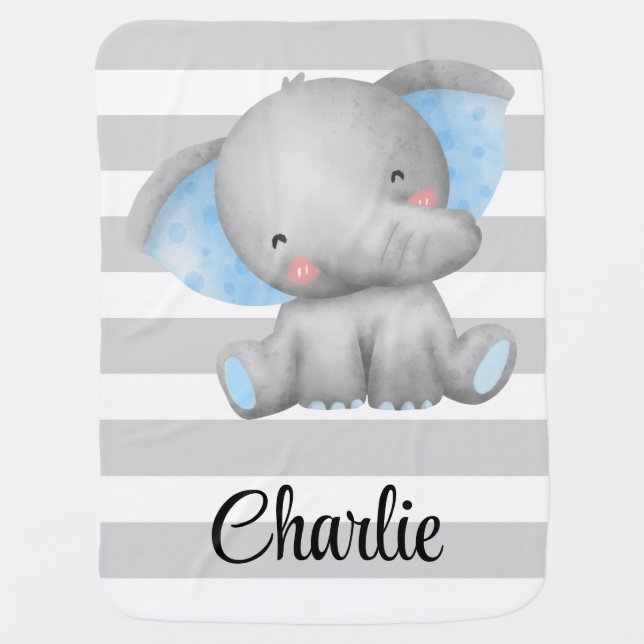 Elephant Baby Boy Custom Blanket (Front)