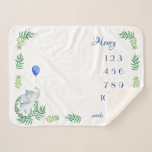 Elephant Baby Boy Milestone Monthly Weekly Sherpa Blanket