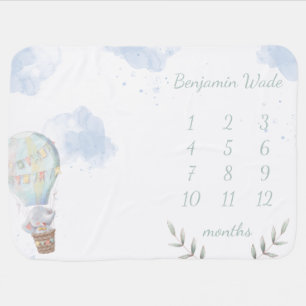 Elephant Baby Boy Milestone Personalized Name Blanket