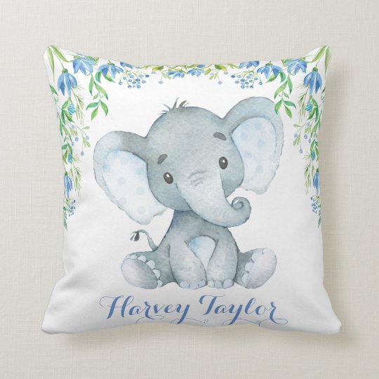 Elephant Baby Boy Nursery Pastel Blue Flowers Throw Pillow Elephant Baby Boy Nursery Pastel Blue Flowers Throw Pillow