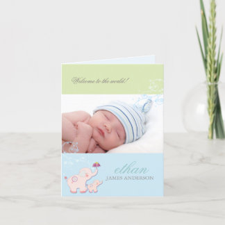 Elephant Baby Boy Photo Birth Announcement
