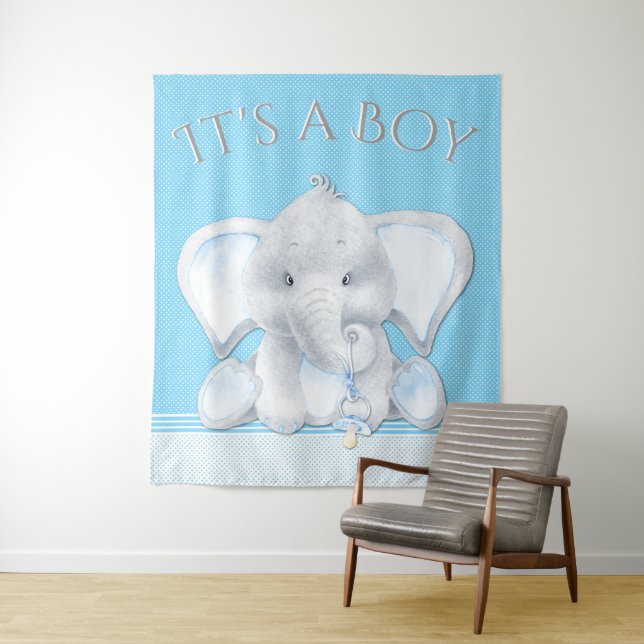 Elephant Baby Boy Shower Backdrop (In Situ)