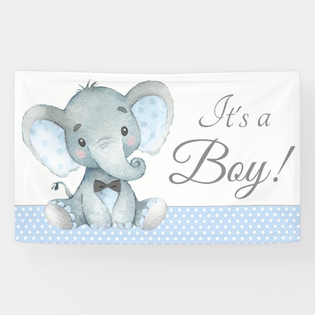 Elephant Baby Boy Shower Banners (Horizontal)