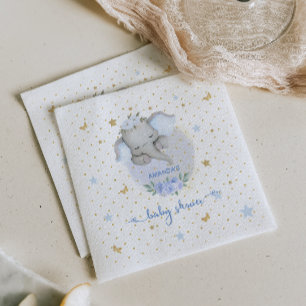Elephant Baby Boy Shower Blue Gold Floral Napkins