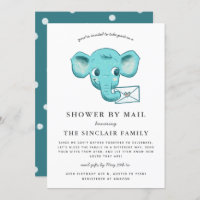 Elephant Baby Boy Shower By Mail Invitation