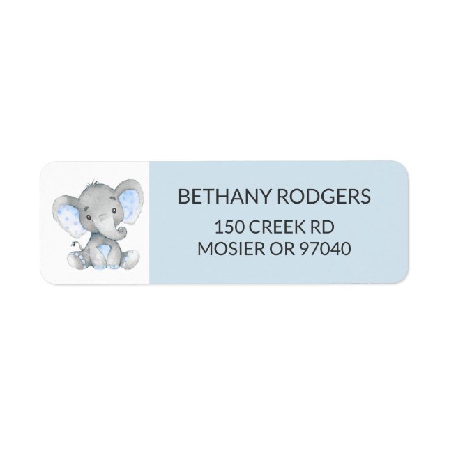Elephant Baby Boy Shower Envelope Return Address Label (Front)