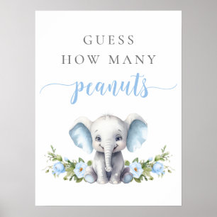 Elephant Baby Boy Shower Guess How Many Peanuts Poster