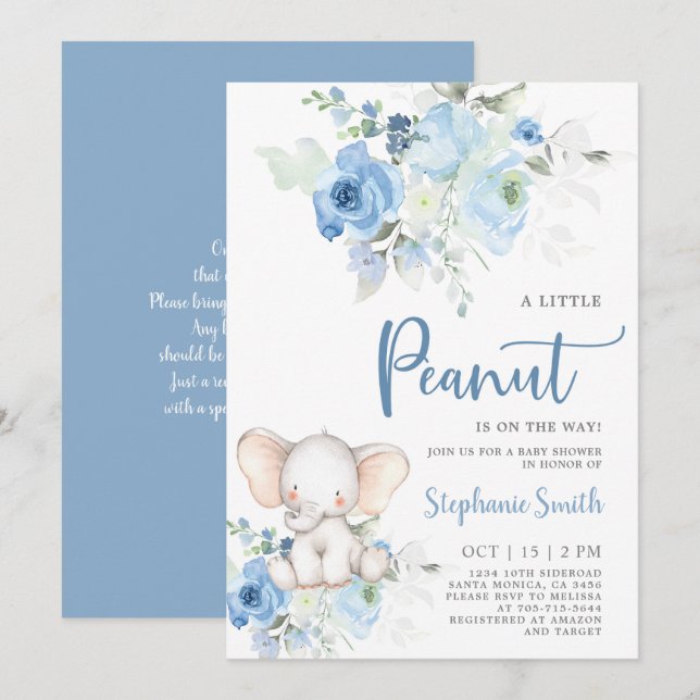Elephant Baby Boy Shower invitation (Front/Back)