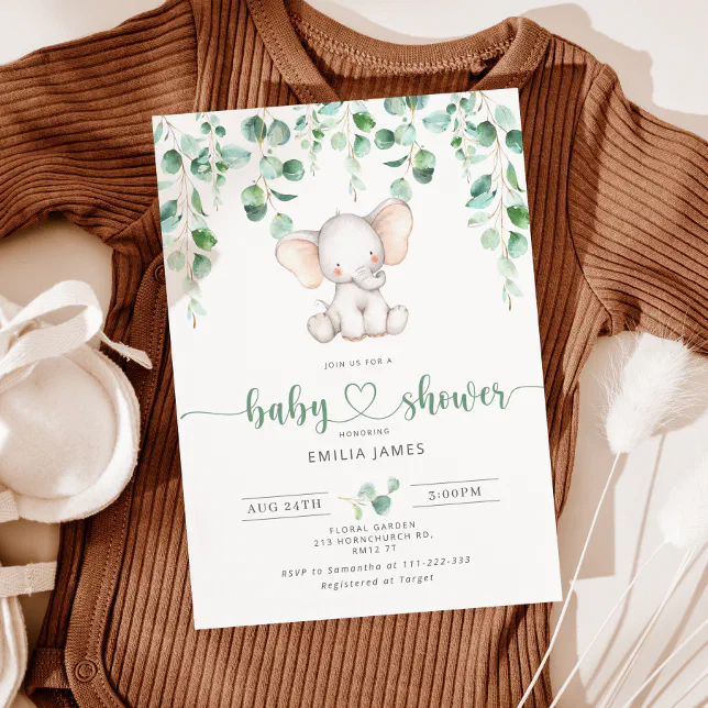 Elephant baby boy shower invitation. Eucalyptus Invitation | Zazzle