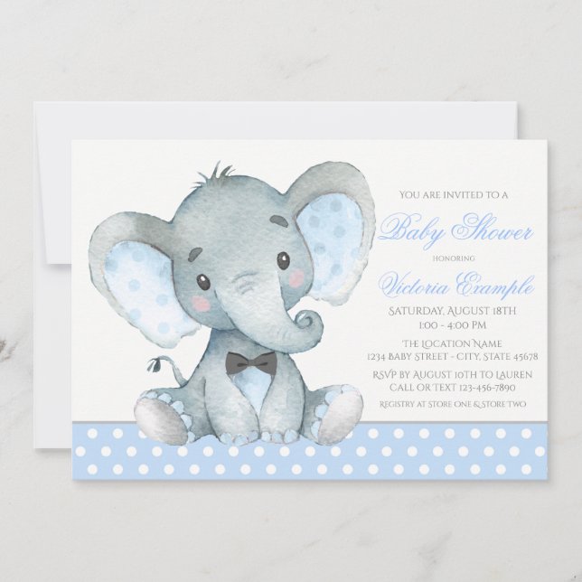 Elephant Baby Boy Shower Invitations (Front)