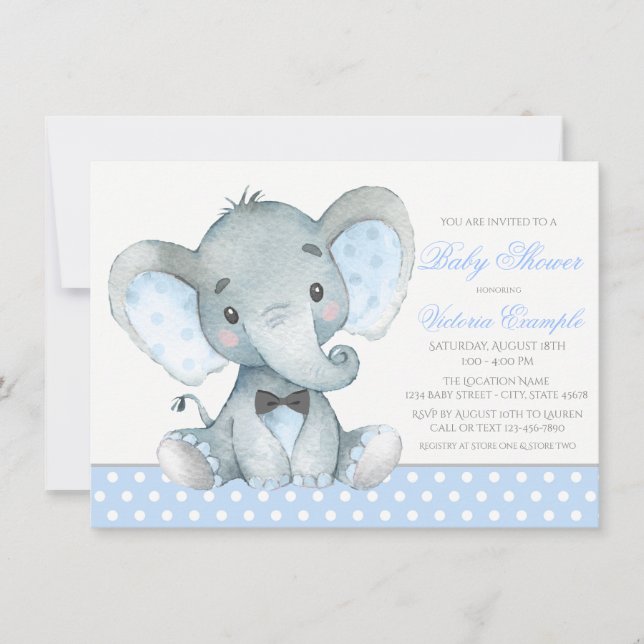 Elephant Baby Boy Shower Invitations (Front)