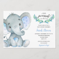 Elephant baby boy shower invitations (Watercolor)