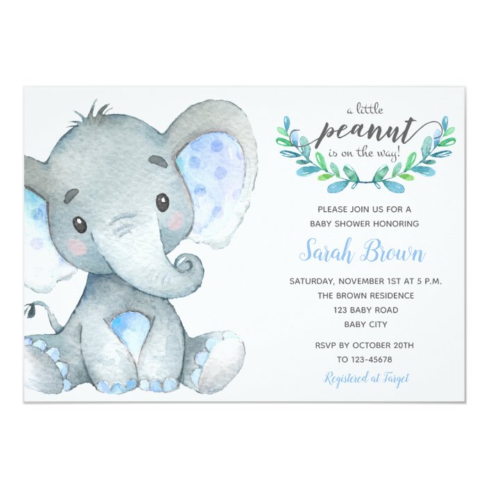 Elephant Baby Boy Shower Invitations Watercolor Zazzle Com