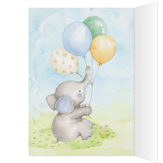 Elephant Baby Boy Shower Thank You Cards (Inside (Left))