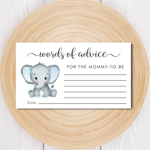 Elephant  Baby Boy Shower Words of Advice Enclosure Card