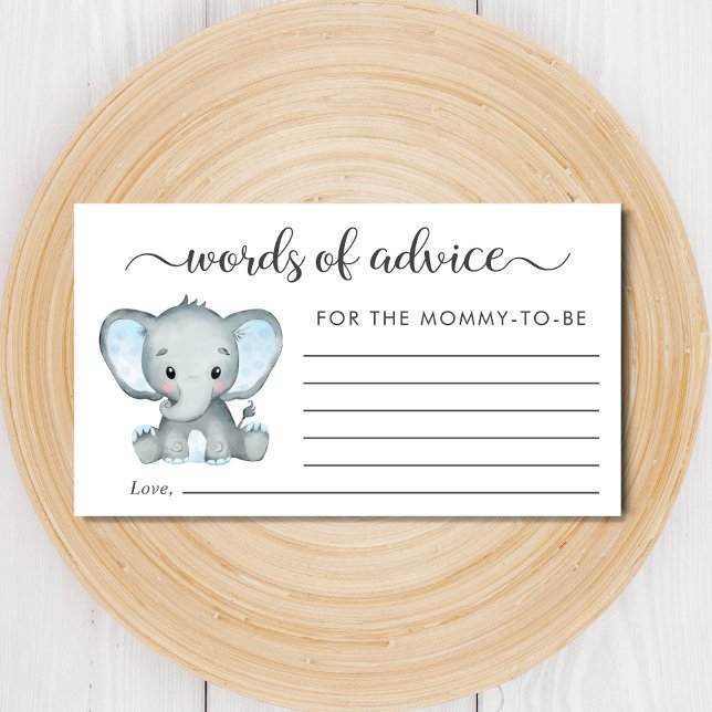 Elephant  Baby Boy Shower Words of Advice Enclosure Card (Creator Uploaded)