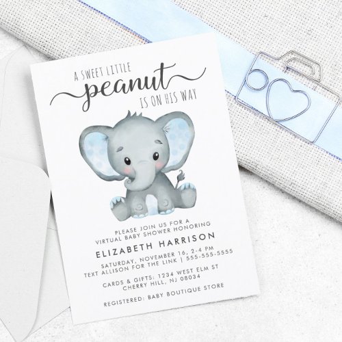 Elephant Baby Boy Virtual Shower Budget Invitation