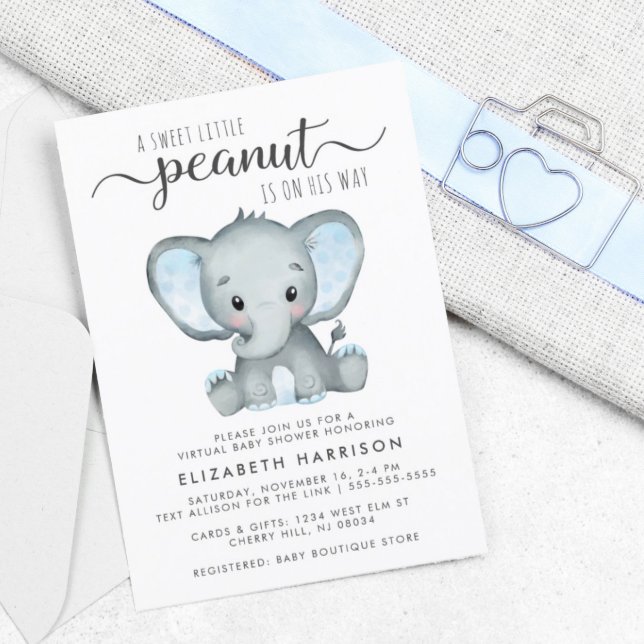 Elephant Baby Boy Virtual Shower Budget Invitation