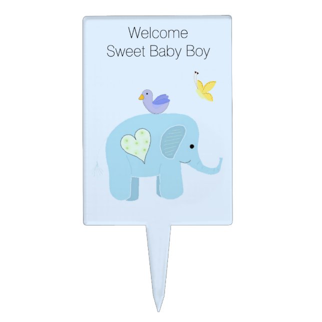 Elephant Baby Boy Welcome Cake Topper (Front)