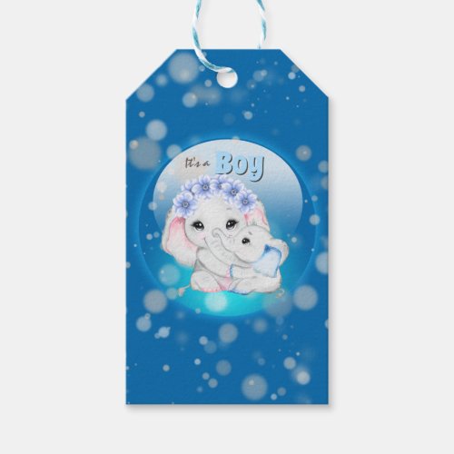 Elephant baby boy with mother its a boy cute gift tags