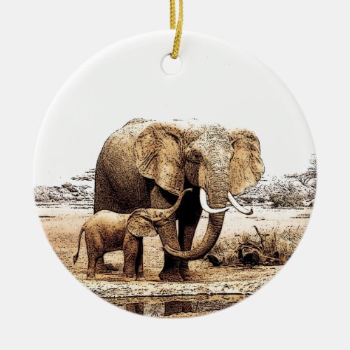 Elephant  Baby Elephant Ceramic Ornament