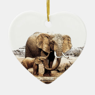 Elephant & Baby Elephant Ceramic Ornament