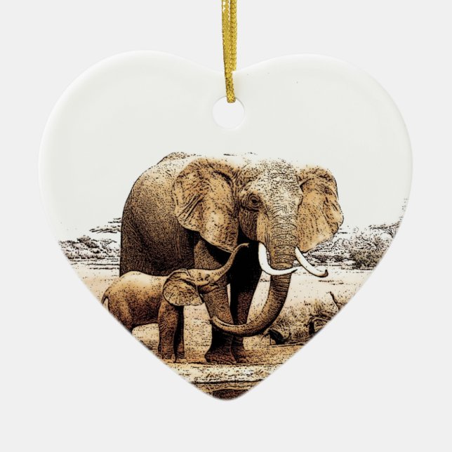 Elephant & Baby Elephant Ceramic Ornament (Front)
