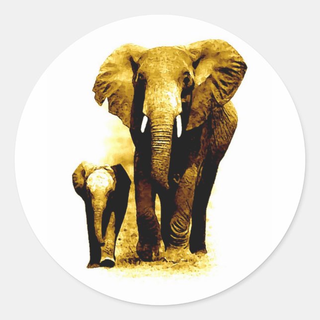 Elephant & Baby Elephant Classic Round Sticker (Front)