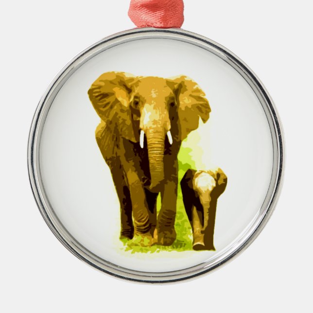 Elephant & Baby Elephant Metal Ornament (Front)