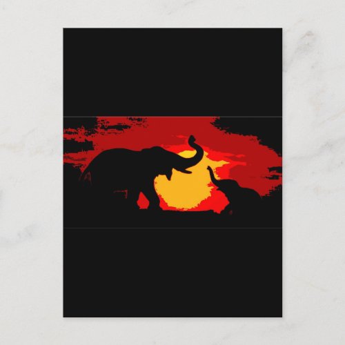 Elephant Baby Elephant  Sunset Postcard