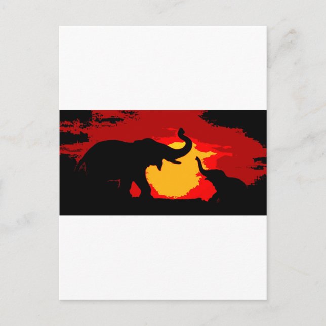 Elephant, Baby Elephant & Sunset Postcard (Front)