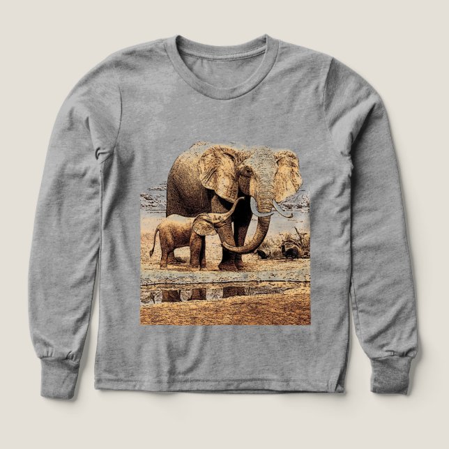 Elephant & Baby Elephant  Tri-Blend Shirts (Design Front)