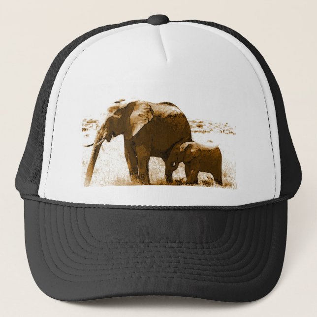 Elephant & Baby Elephant Trucker Hat (Front)
