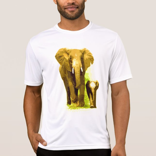 Elephant & Baby Elephant Walking T-Shirt (Front)